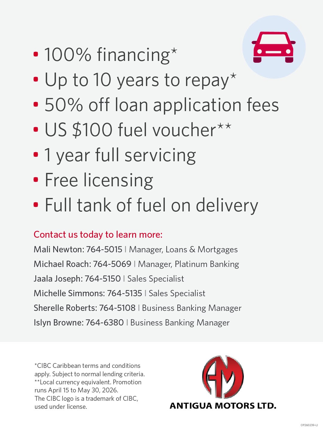 CIBC & Antigua Motors Spring Car Finance Deal – 100% Financing + Exclusive Perks