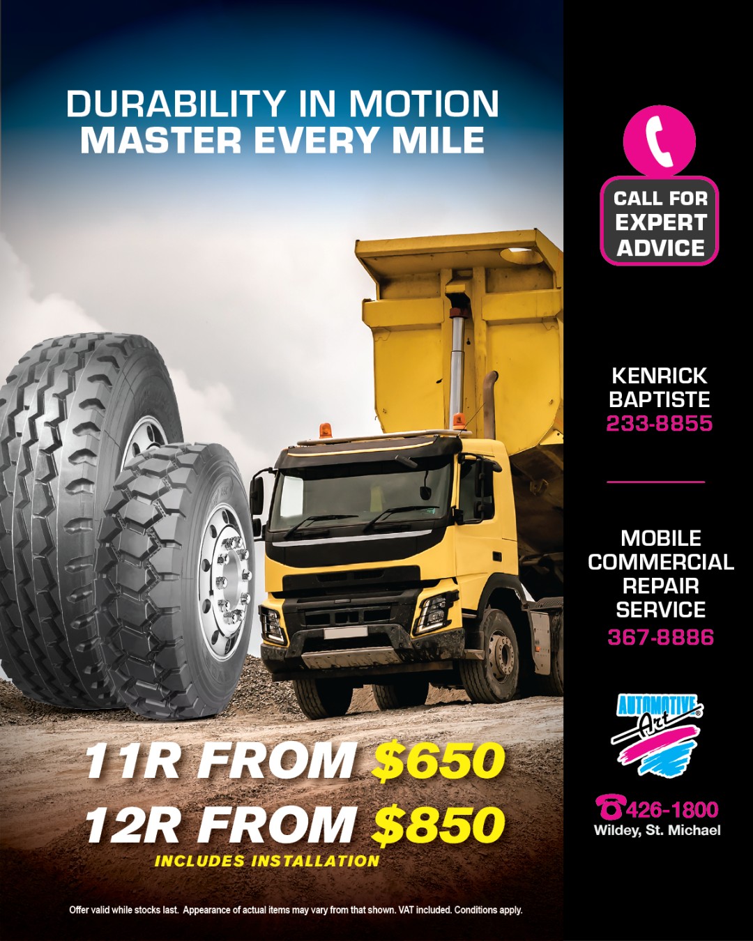 Commercial Truck Tyres: 11R from $650, 12R from $850 with Installation Included