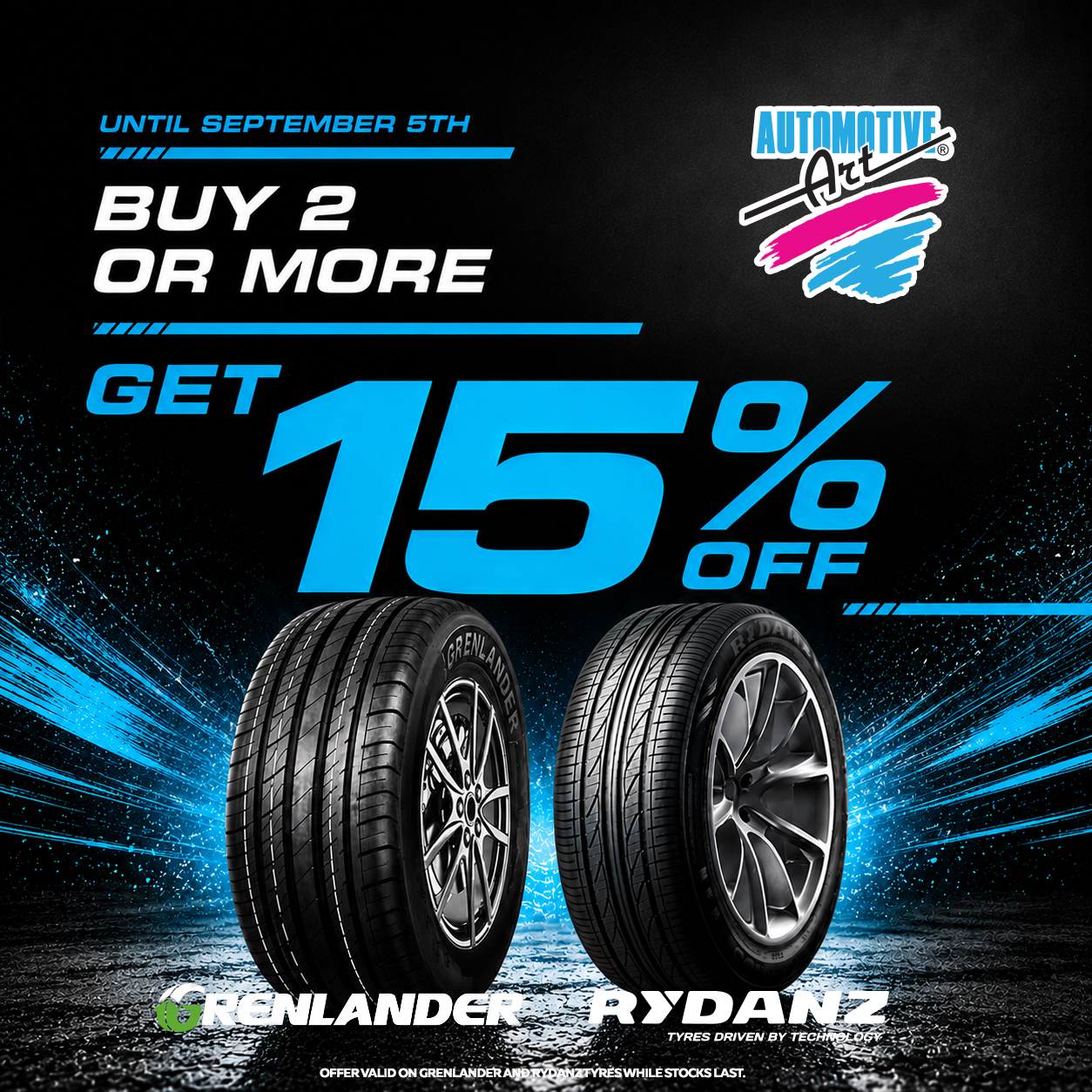 15% Off Grenlander & Rydanz Tyres When You Buy 2 or More