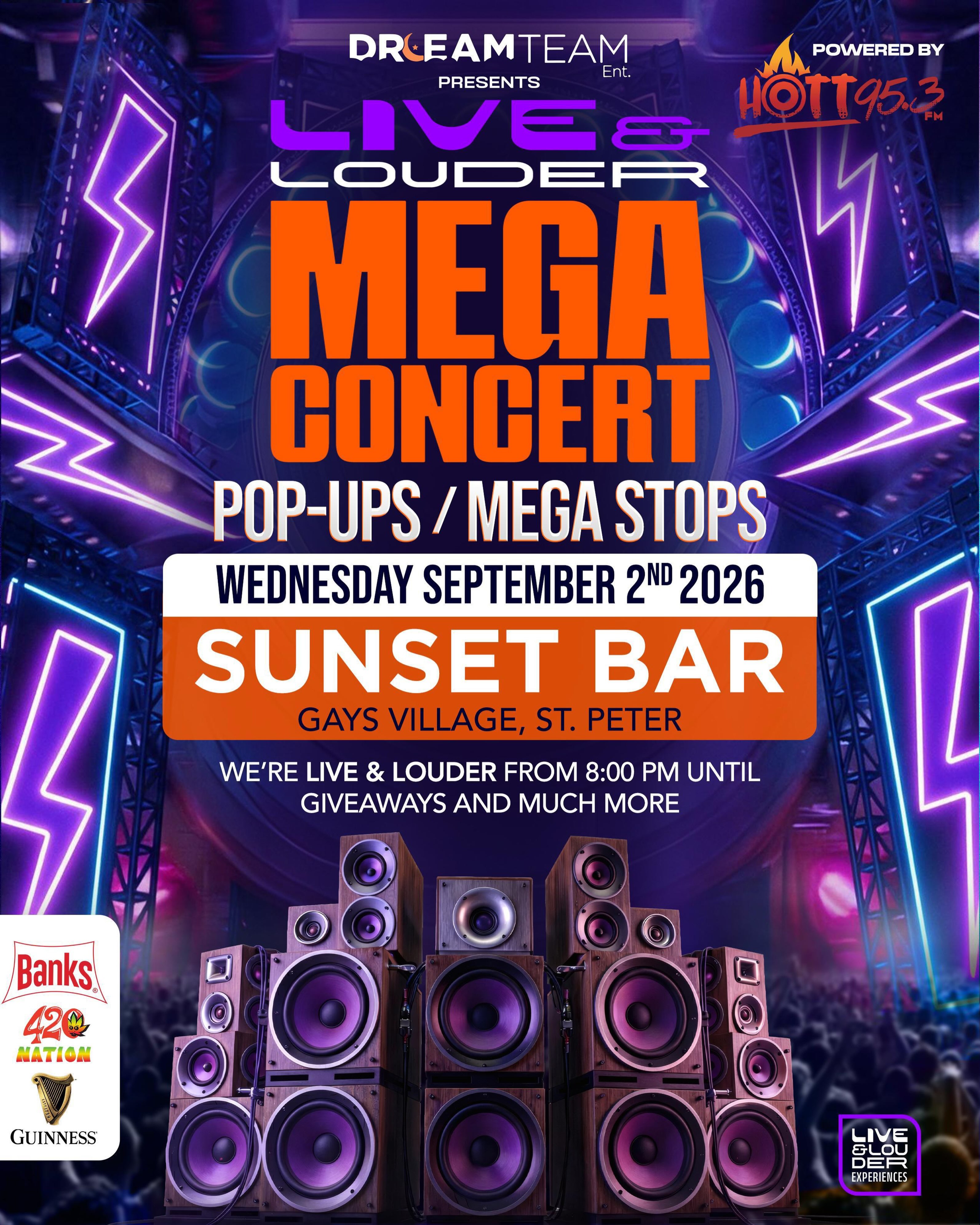 Live & Louder Mega Concert Pop-Up at Sunset Bar, St. Peter