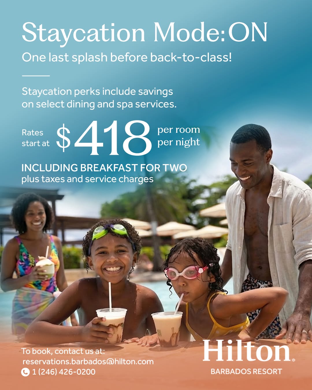 Hilton Barbados Staycation Mode: ON — Rates from $418/night Including Breakfast for Two