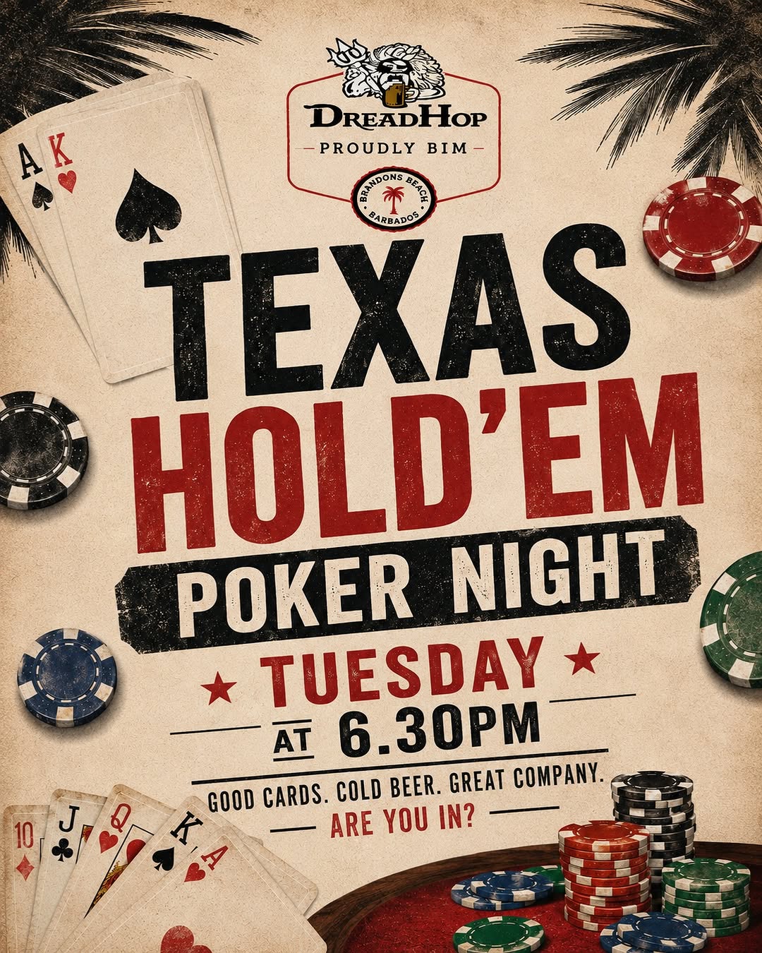 Texas Hold'em Poker Night – $50 Buy-In Includes FREE Drink + Happy Hour
