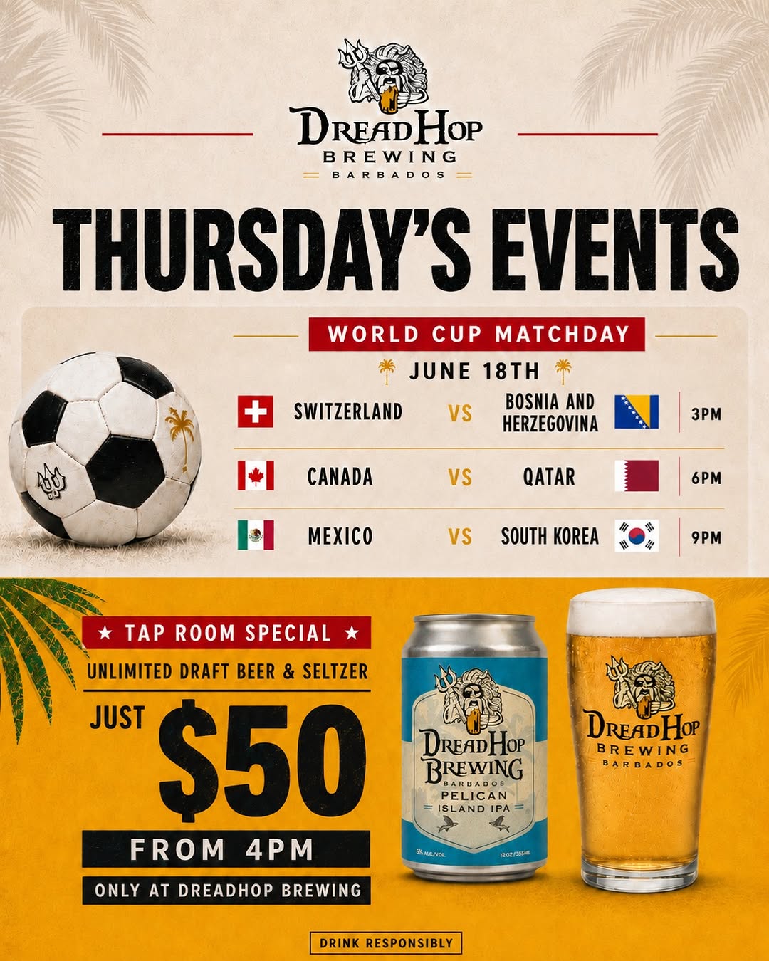 DreadHop Weekly Events: Poker Night, Quiz Night, World Cup Matchdays & Happy Hour