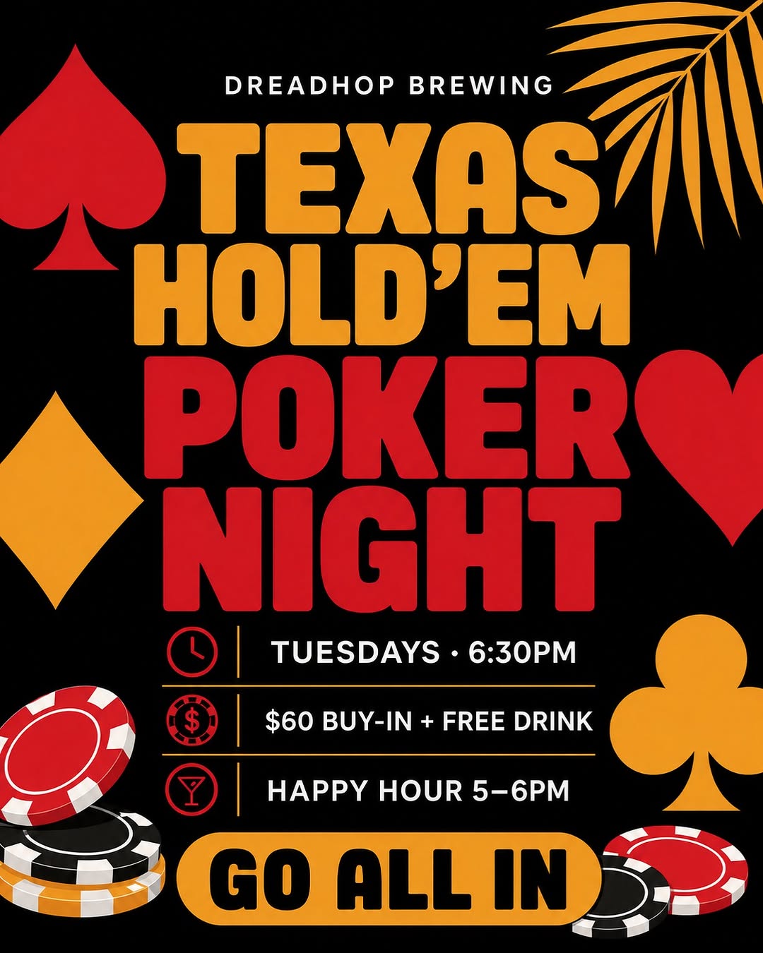 Texas Hold'em Poker Night – $60 Buy-In + Free Drink Every Tuesday