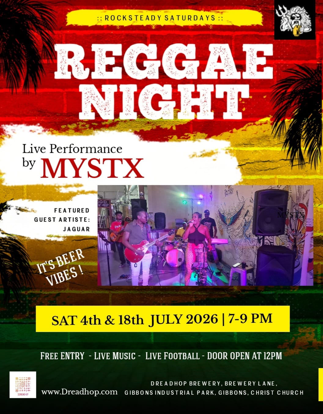Rock Steady Saturdays – Free Entry Reggae Night with Live Music by Mystx
