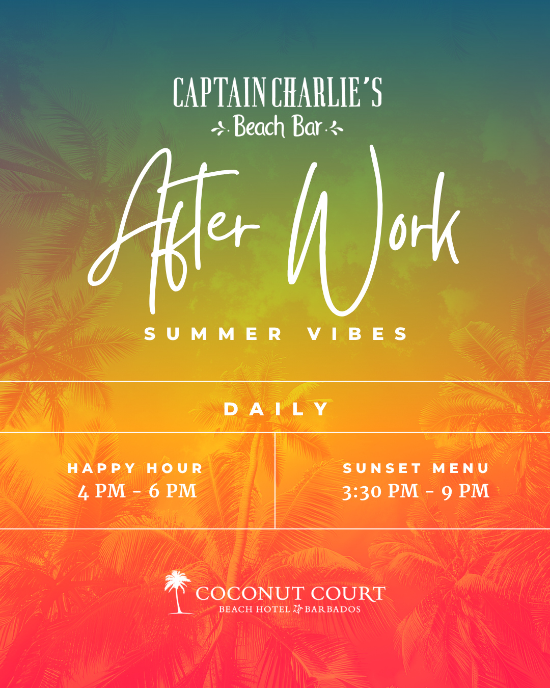 Captain Charlie's Beach Bar – Daily Happy Hour & Sunset Menu with 2-for-1 Cocktails