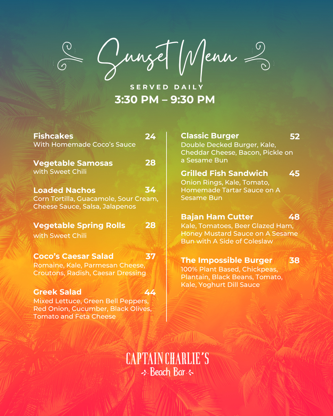 Captain Charlie's Beach Bar – Daily Happy Hour & Sunset Menu with 2-for-1 Cocktails