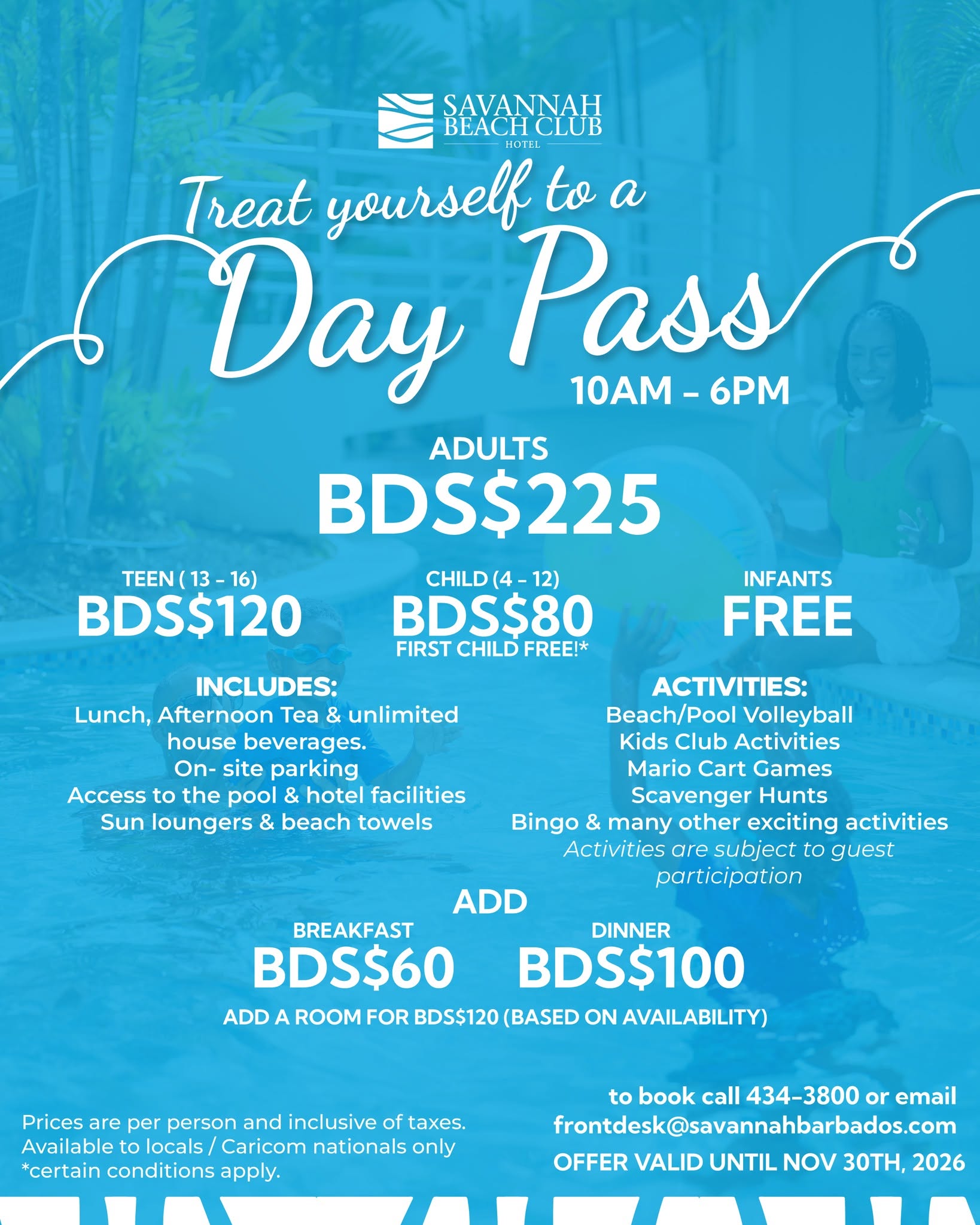 Savannah Beach Club Day Pass – Locals & CARICOM Nationals Special