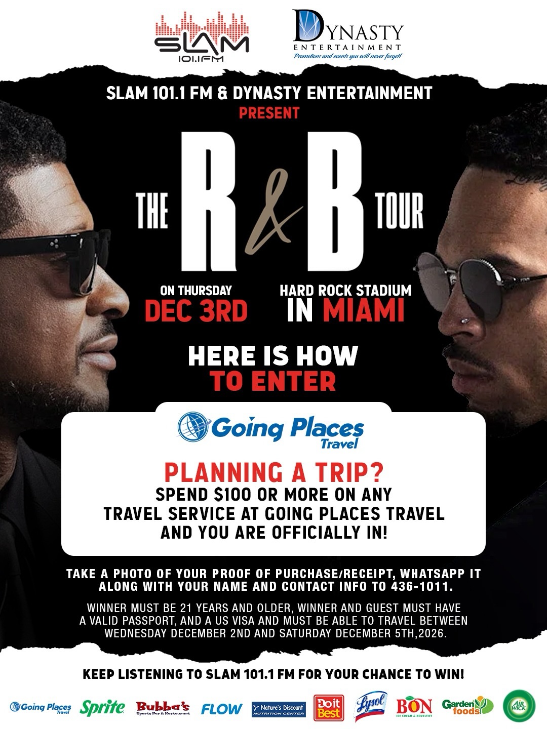 Win a Trip to Miami for The R&B Tour – Spend BBD $100 at Going Places Travel