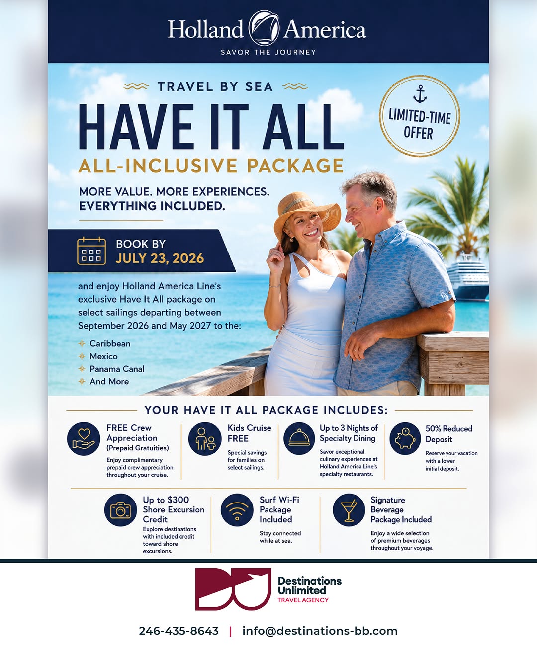 Holland America 'Have It All' All-Inclusive Cruise Package – Book by July 23rd