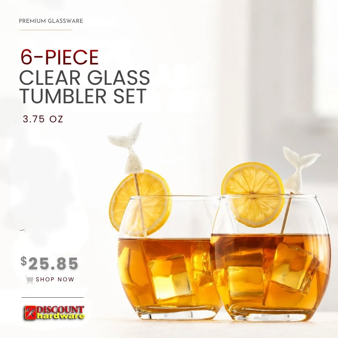 6-Piece Clear Glass Tumbler Set (3.75 oz) – $25.85