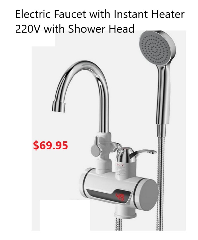 Electric Faucet with Instant Heater & Shower Head – $69.95
