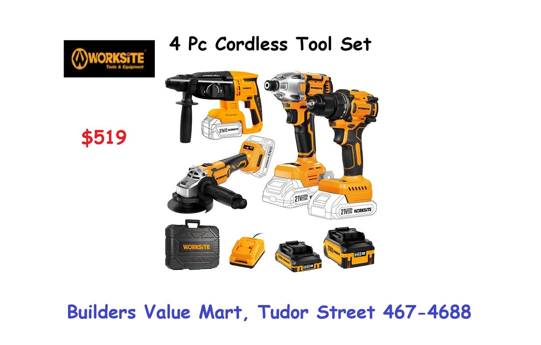Worksite 4-Piece Cordless Tool Set - $519 at Builders Value Mart