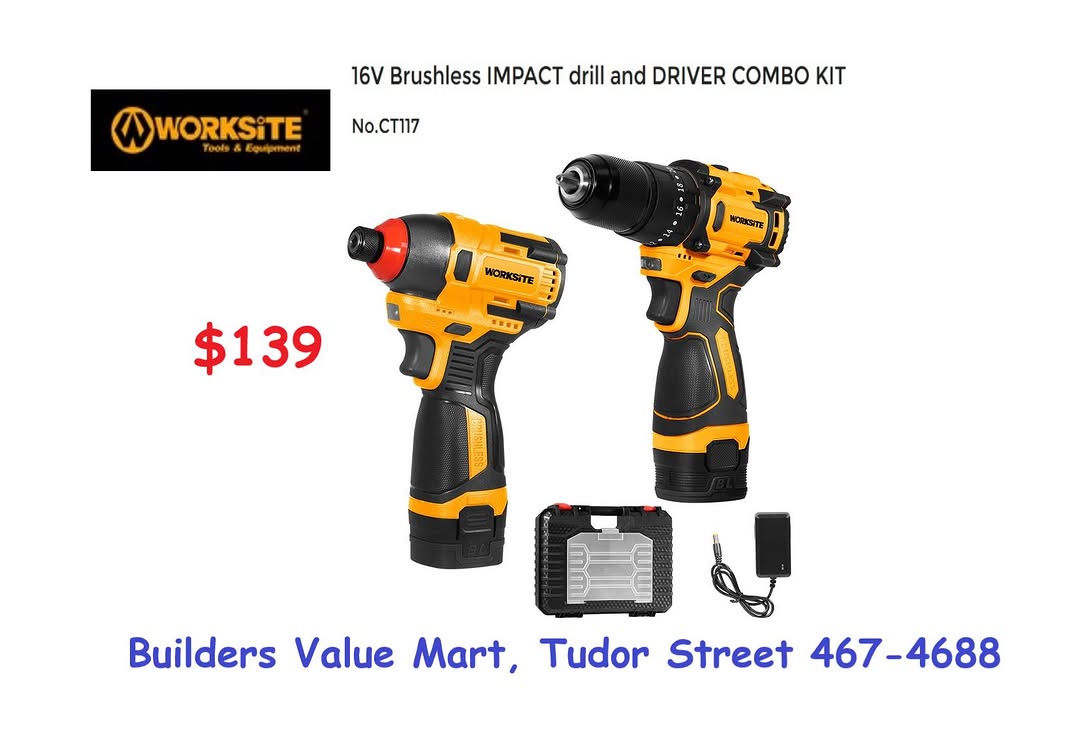 Worksite 16V Brushless Impact Drill & Driver Combo Kit - $139