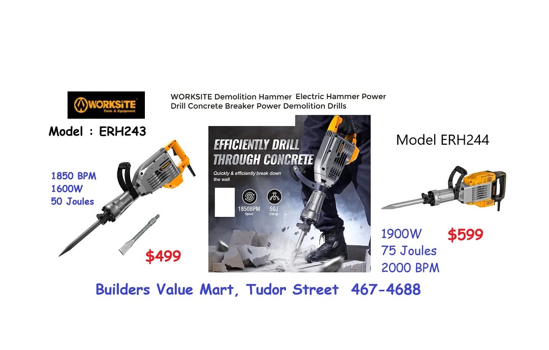 WORKSITE Demolition Hammers from $499 at Builders Value Mart