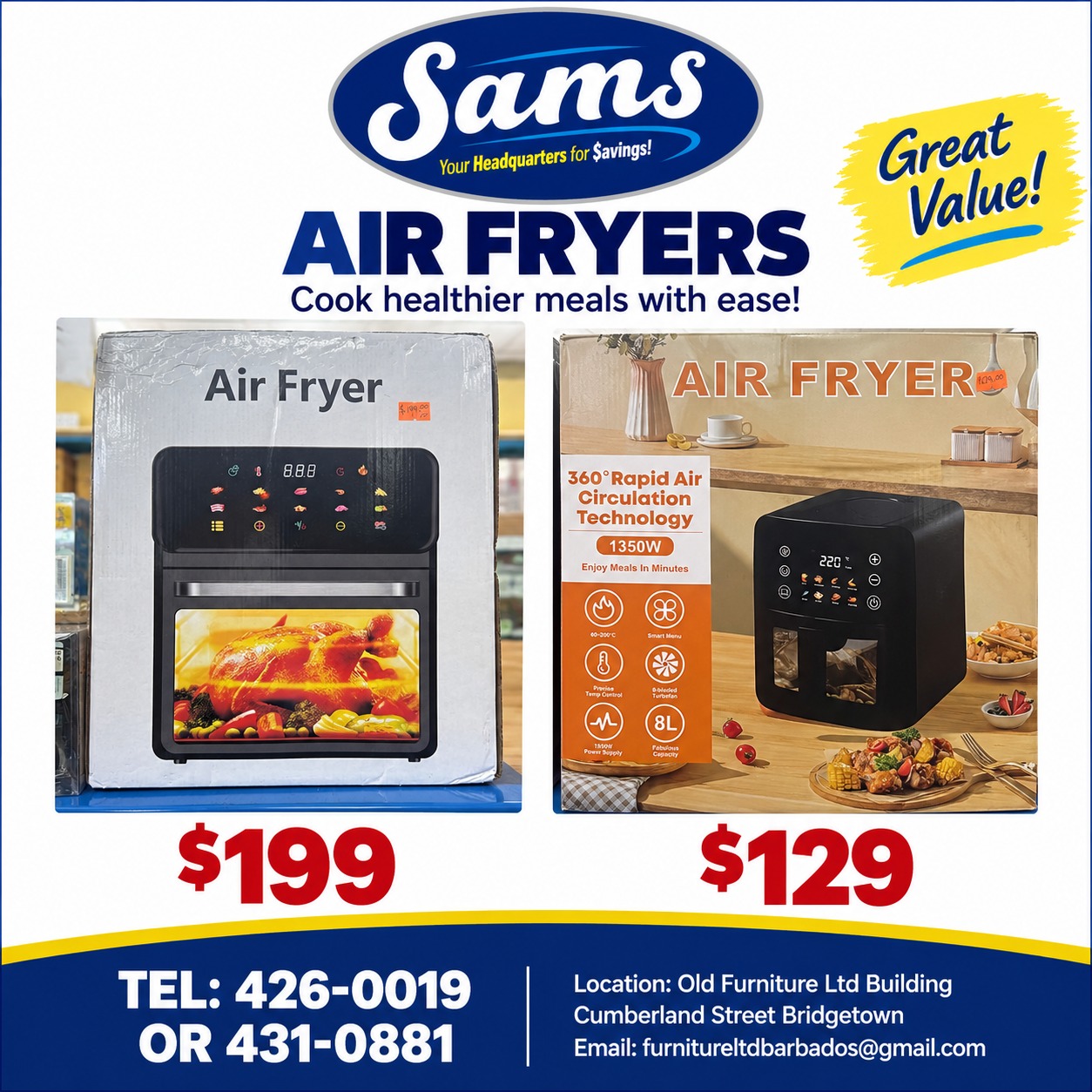 Air Fryers from $129 at Sams Barbados