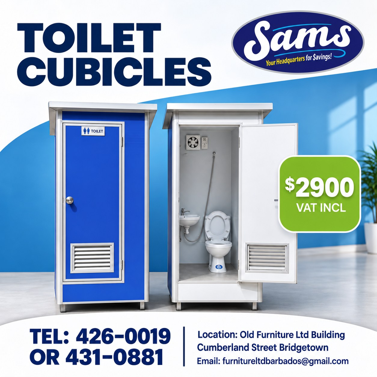Toilet Cubicles at $2,900 VAT Inclusive – Sams Store Barbados