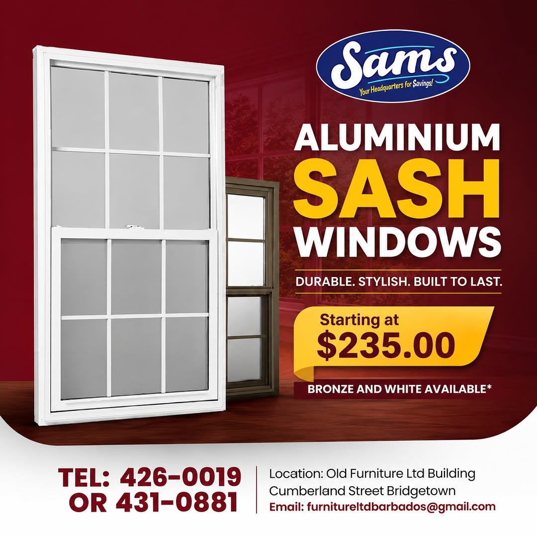 Aluminium Sash Windows Starting at $235 at Sams Store Barbados