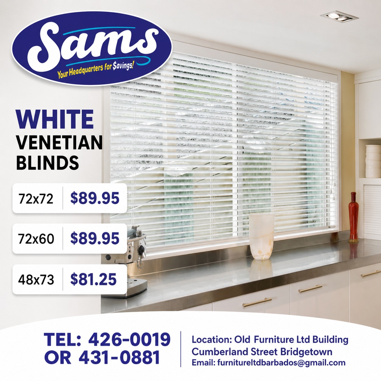 White Venetian Blinds – Multiple Sizes from $81.25 at Sams Store