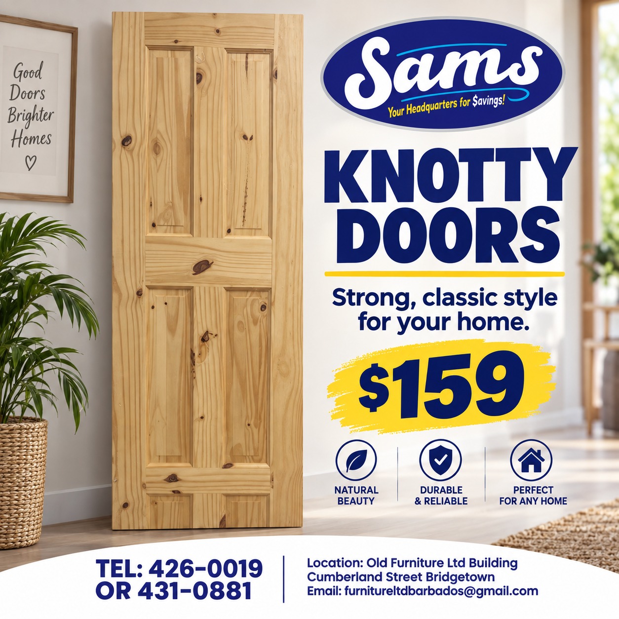 Knotty Doors at $159 – Sams Store Barbados