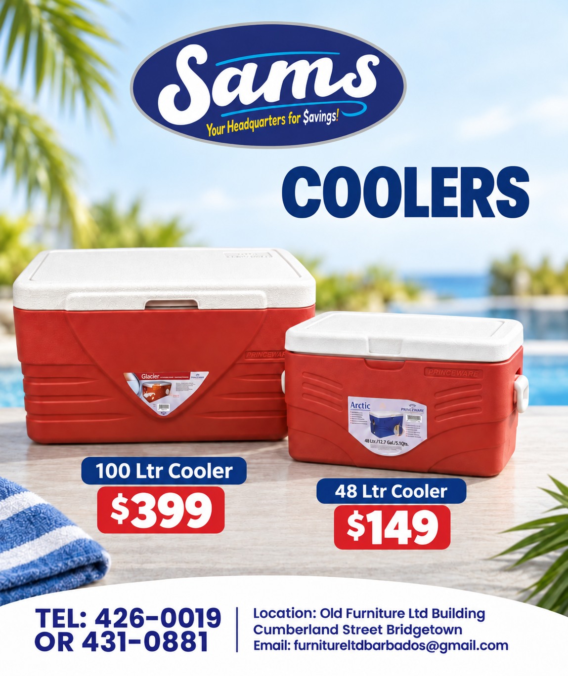 Sams Coolers – 100 Ltr at $399 & 48 Ltr at $149