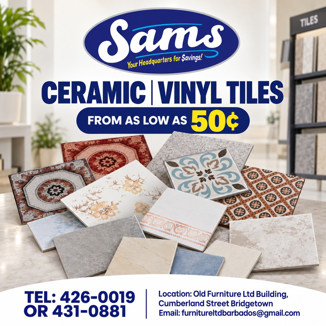 Ceramic & Vinyl Tiles From As Low As 50¢ at Sams Store