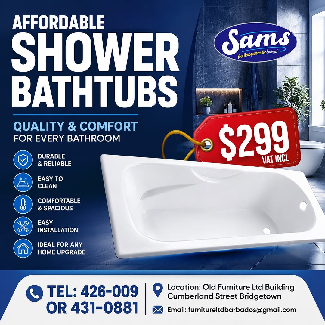 Affordable Shower Bathtubs at $299 VAT Incl – Sams Store Barbados