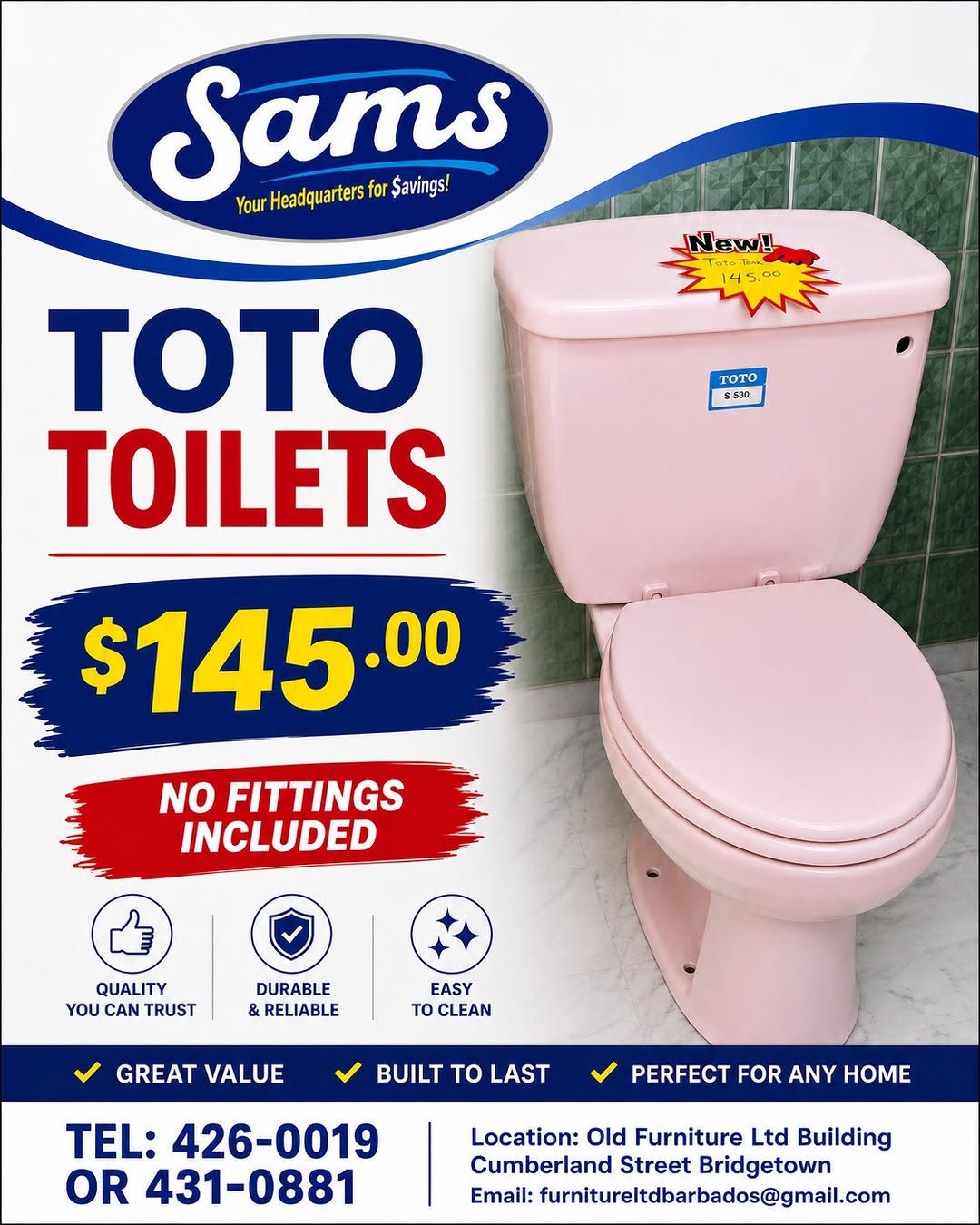 Toto Toilets at $145.00 – Sams Store Barbados