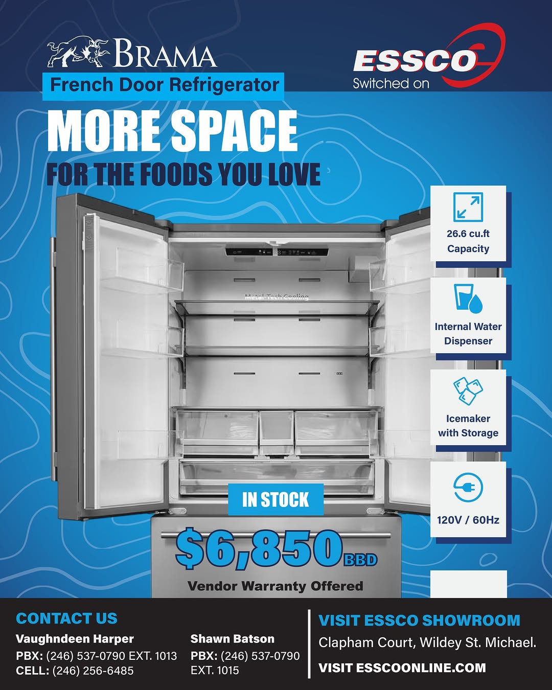 Brama French Door Refrigerator – $6,850 BBD In Stock at ESSCO
