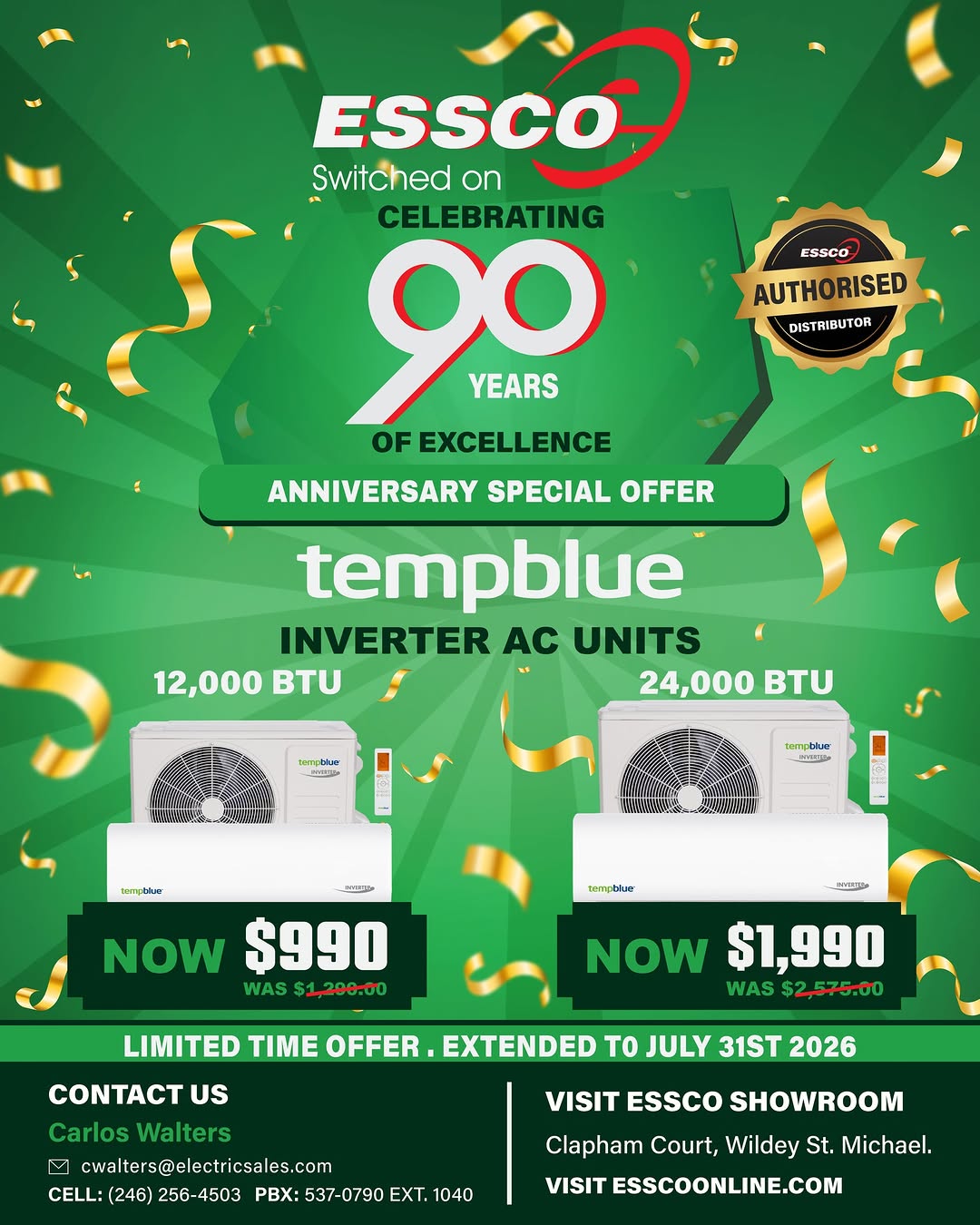 ESSCO 90th Anniversary Special – Tempblue Inverter AC Units from $990