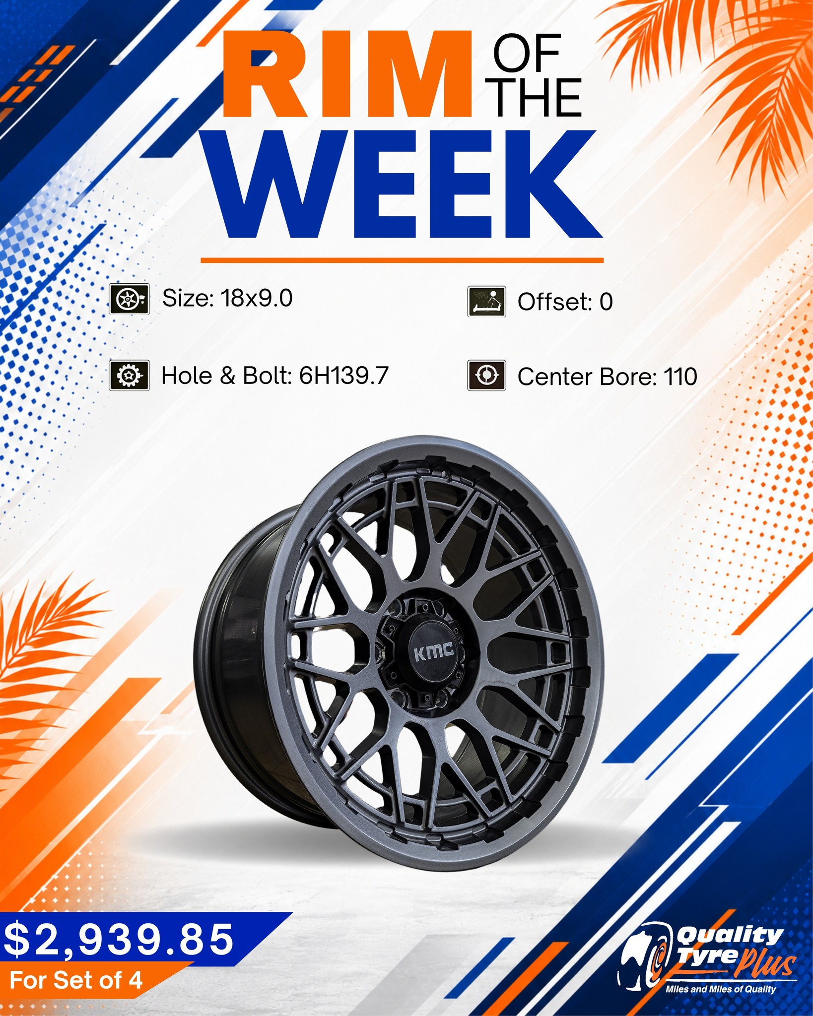 Rim of the Week – KMC 18x9.0 Dark Grey Rims – $2,939.85 for Set of 4