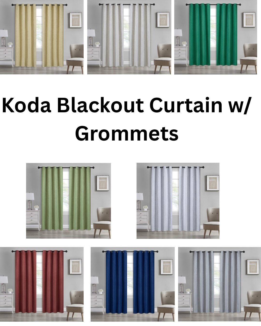 New Arrival: Koda Blackout Curtains w/Grommets – $18.00
