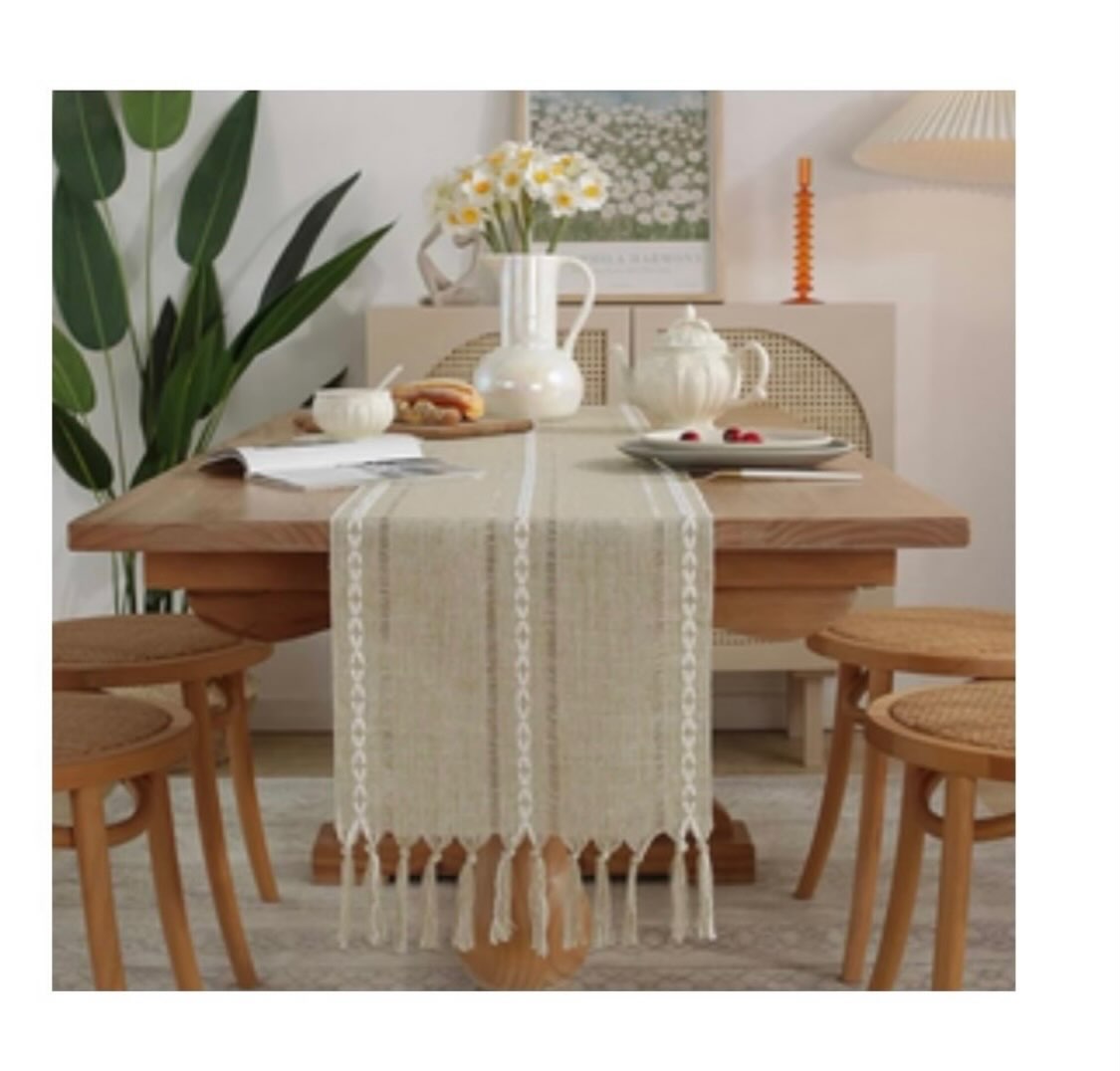 Vintage Woven Cotton Linen Table Runner with Tassels – $20.00