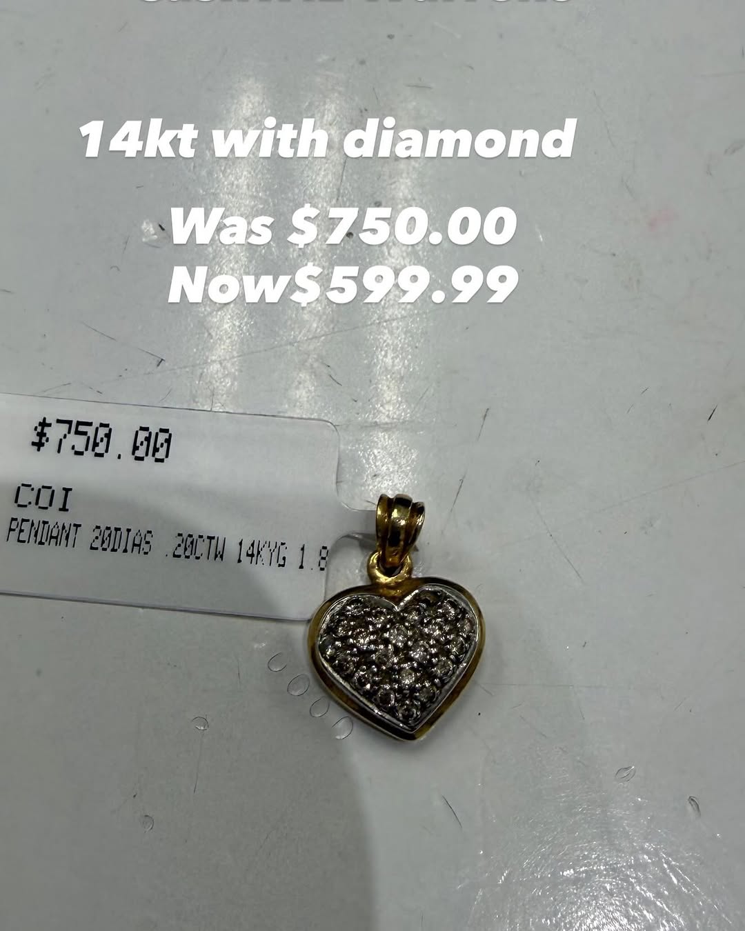 14kt Gold Heart Pendant with Diamonds – Was $750, Now $599.99