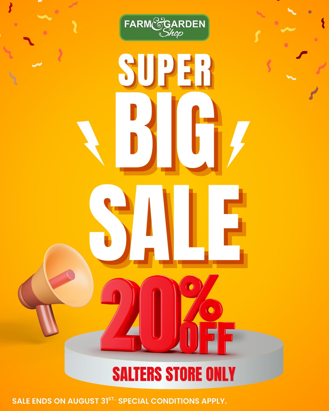 Farm & Garden Shop Super Big Sale – 20% Off at Salters Store