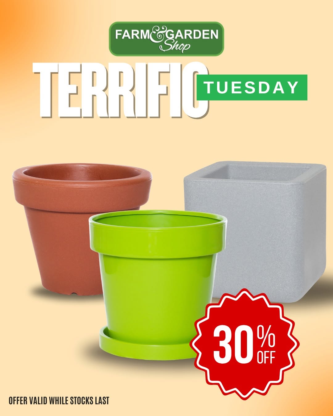 Terrific Tuesday – 30% Off Planters & Pots at Farm & Garden Shop
