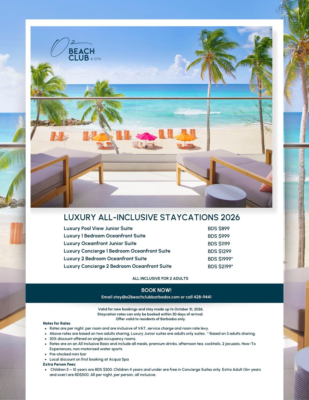 O2 Beach Club & Spa – Luxury All-Inclusive Staycations 2026 (Barbados Residents Only)