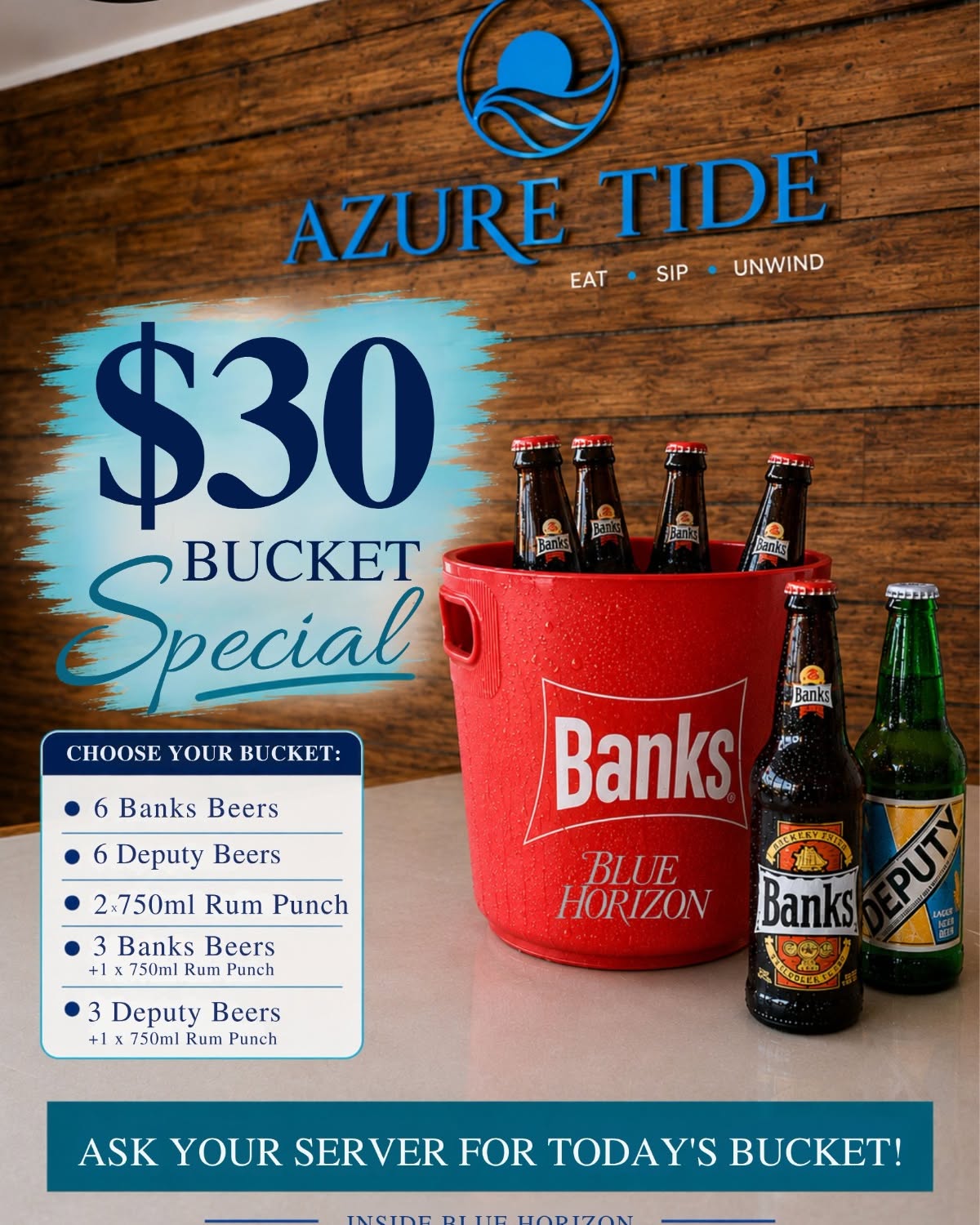 $30 Bucket Special at Azure Tide – Blue Horizon Hotel