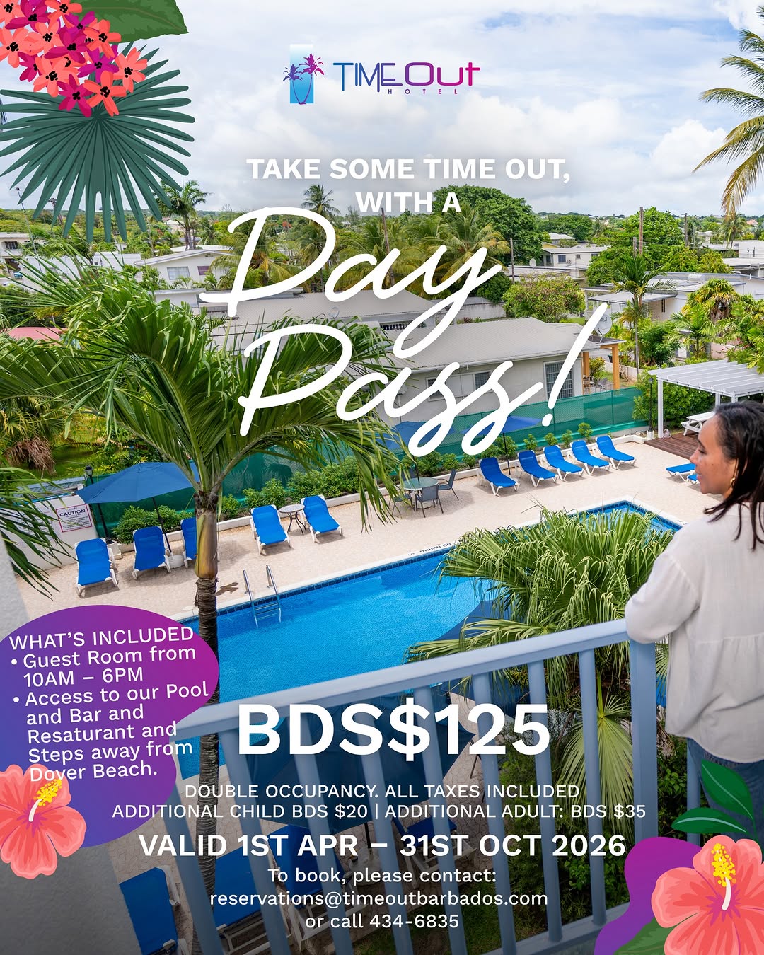 Time Out Hotel Day Pass – BDS$125 (10AM–6PM)