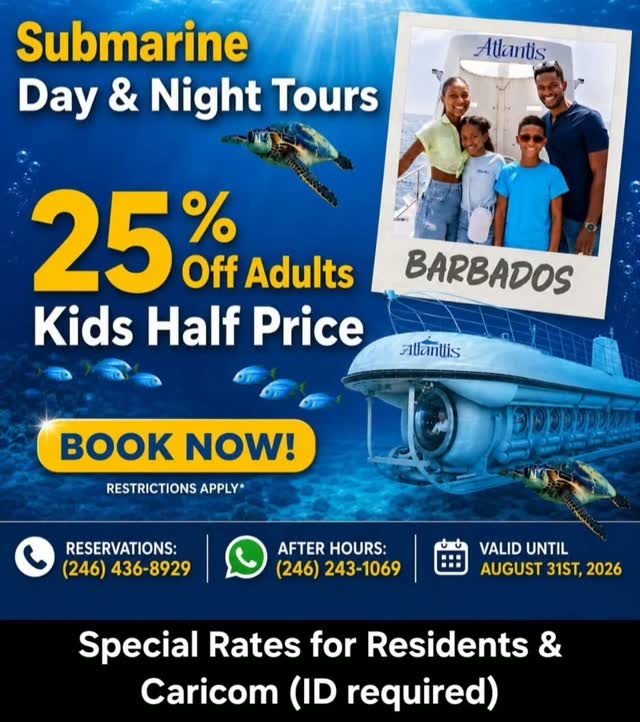 Atlantis Submarines Barbados – 25% Off Adults & Kids Half Price (Day & Night Tours)