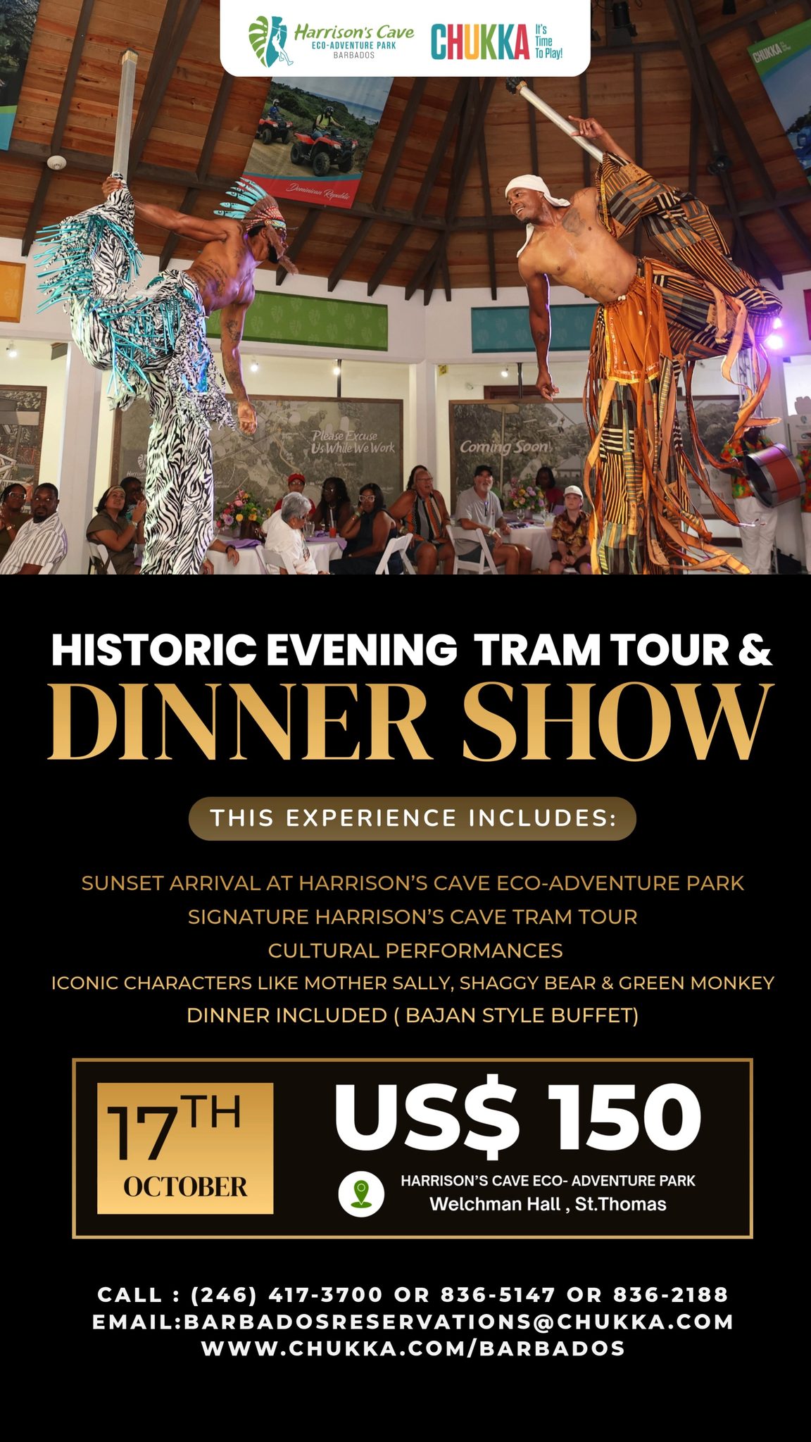 Historic Evening Tram Tour & Dinner Show at Harrison's Cave