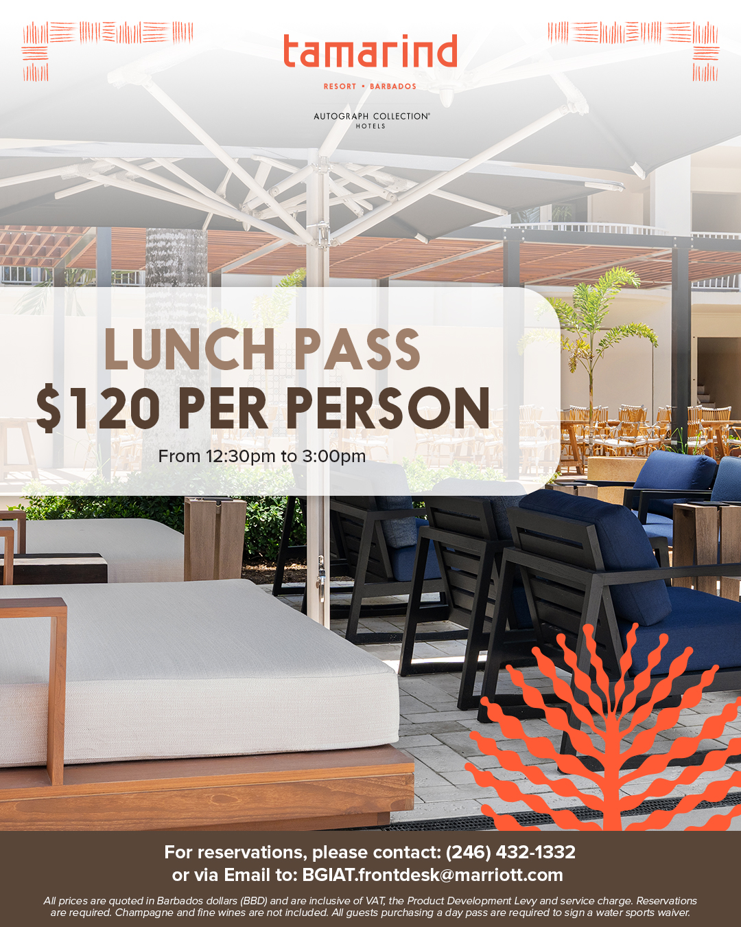 Tamarind Resort Day Passes – Breakfast, Lunch, Dinner & All-Inclusive from BBD $110