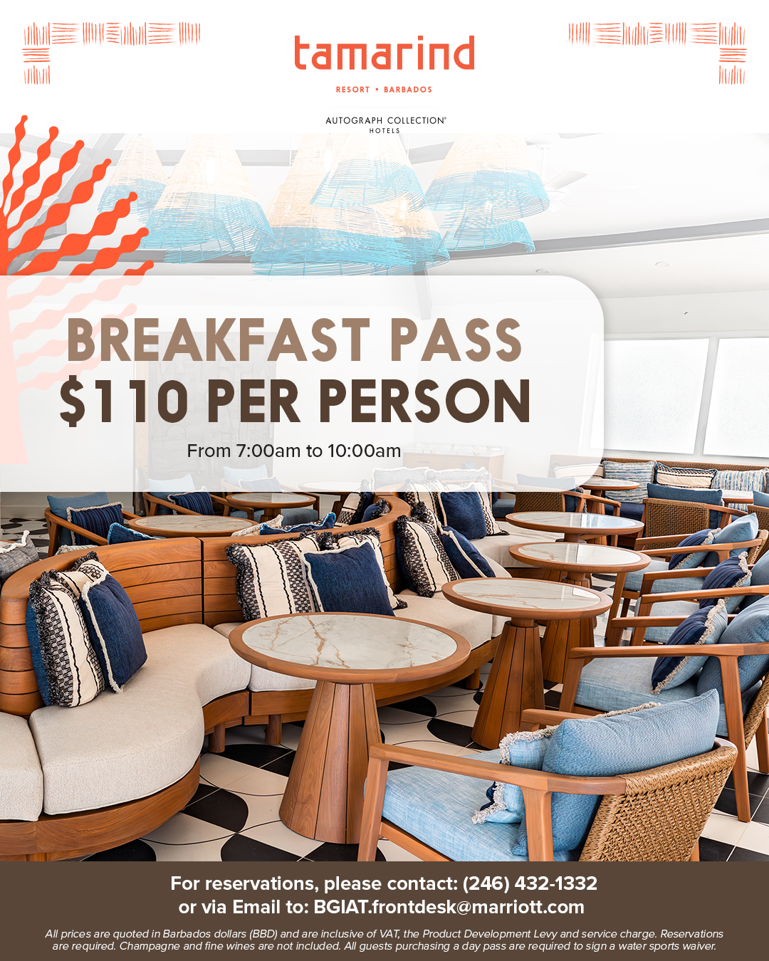 Tamarind Resort Day Passes – Breakfast, Lunch, Dinner & All-Inclusive from BBD $110