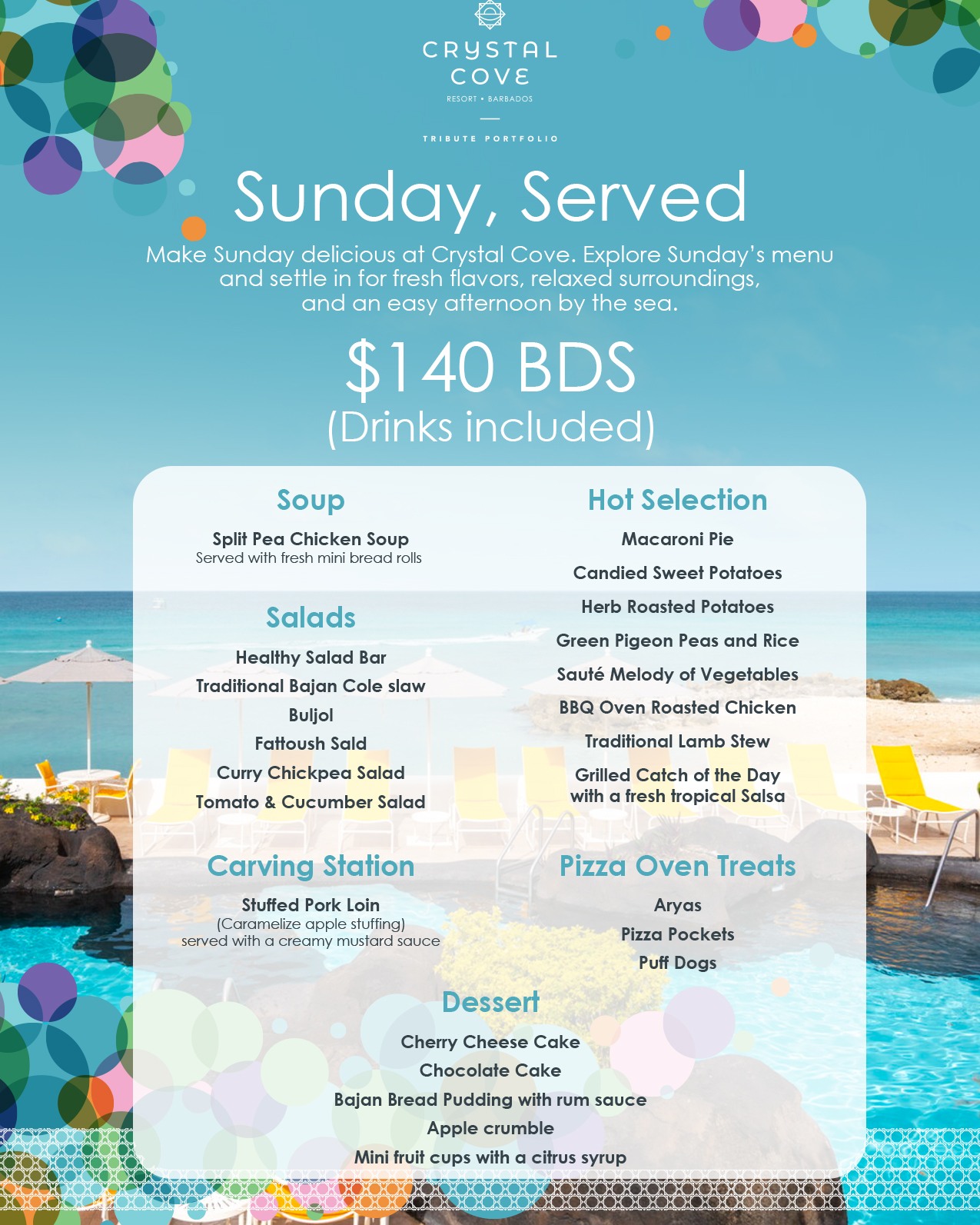 Sunday, Served – All-Inclusive Sunday Lunch at Crystal Cove for $140 BDS