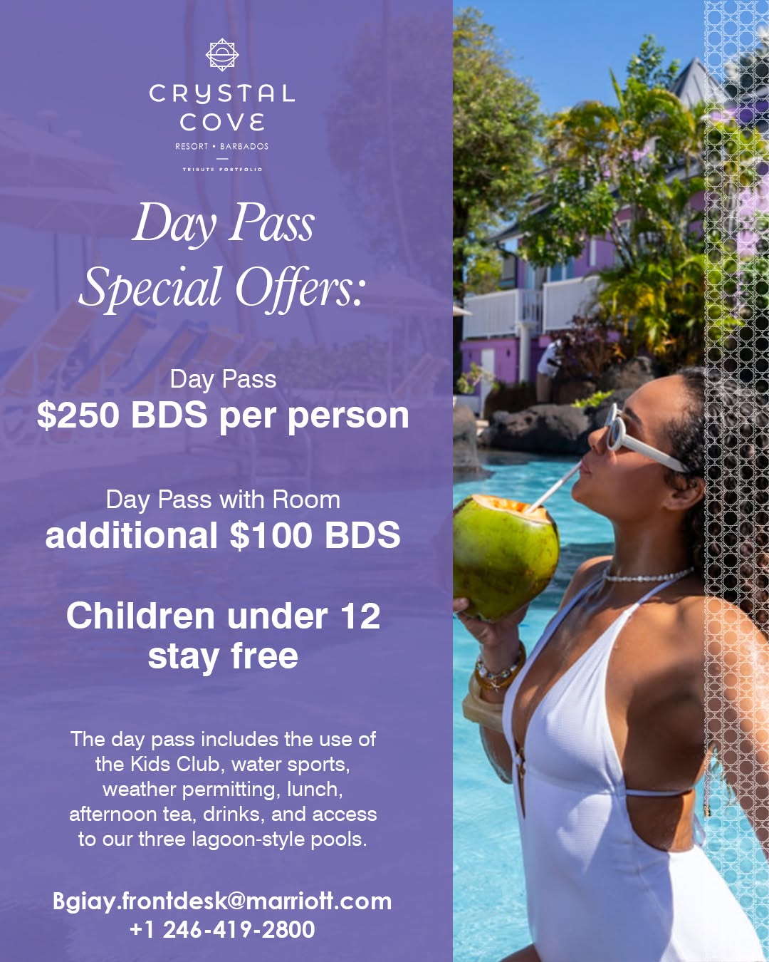 Crystal Cove Day Pass Special – $250 BDS per person, Children Under 12 Free