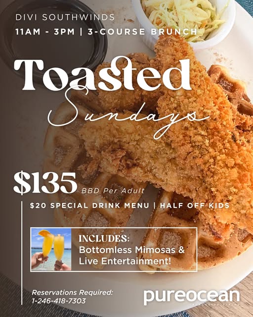 Toasted Sundays 3-Course Brunch at pureocean – $135 BBD Per Adult