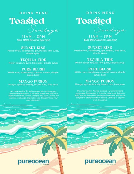 Toasted Sundays – 3-Course Sunday Brunch at pureocean, Divi Southwinds | $135 BBD Adults, Kids Half-Off