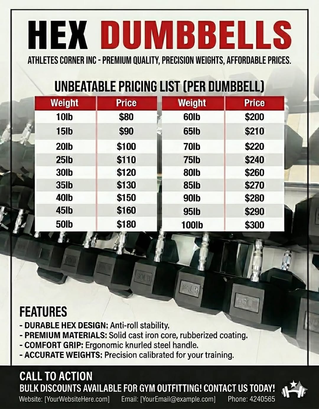 Hex Dumbbells – Unbeatable Pricing List at Athletes Corner Inc