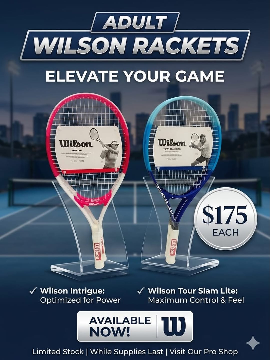 Adult Wilson Rackets – $175 Each at Athletes Corner Barbados