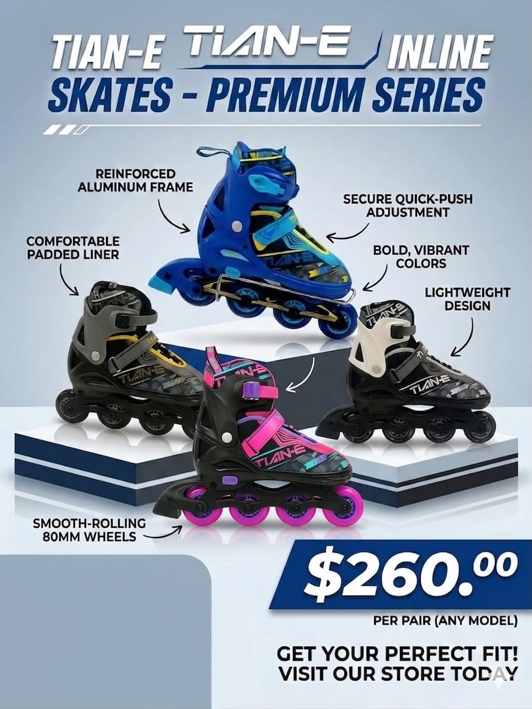 Tian-E Inline Skates Premium Series – $260.00 Per Pair (Any Model)